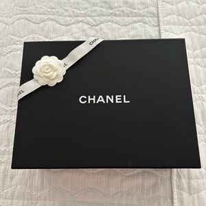 Complete CHANEL Black Box with White Camellia Ribbon and original tissue paper